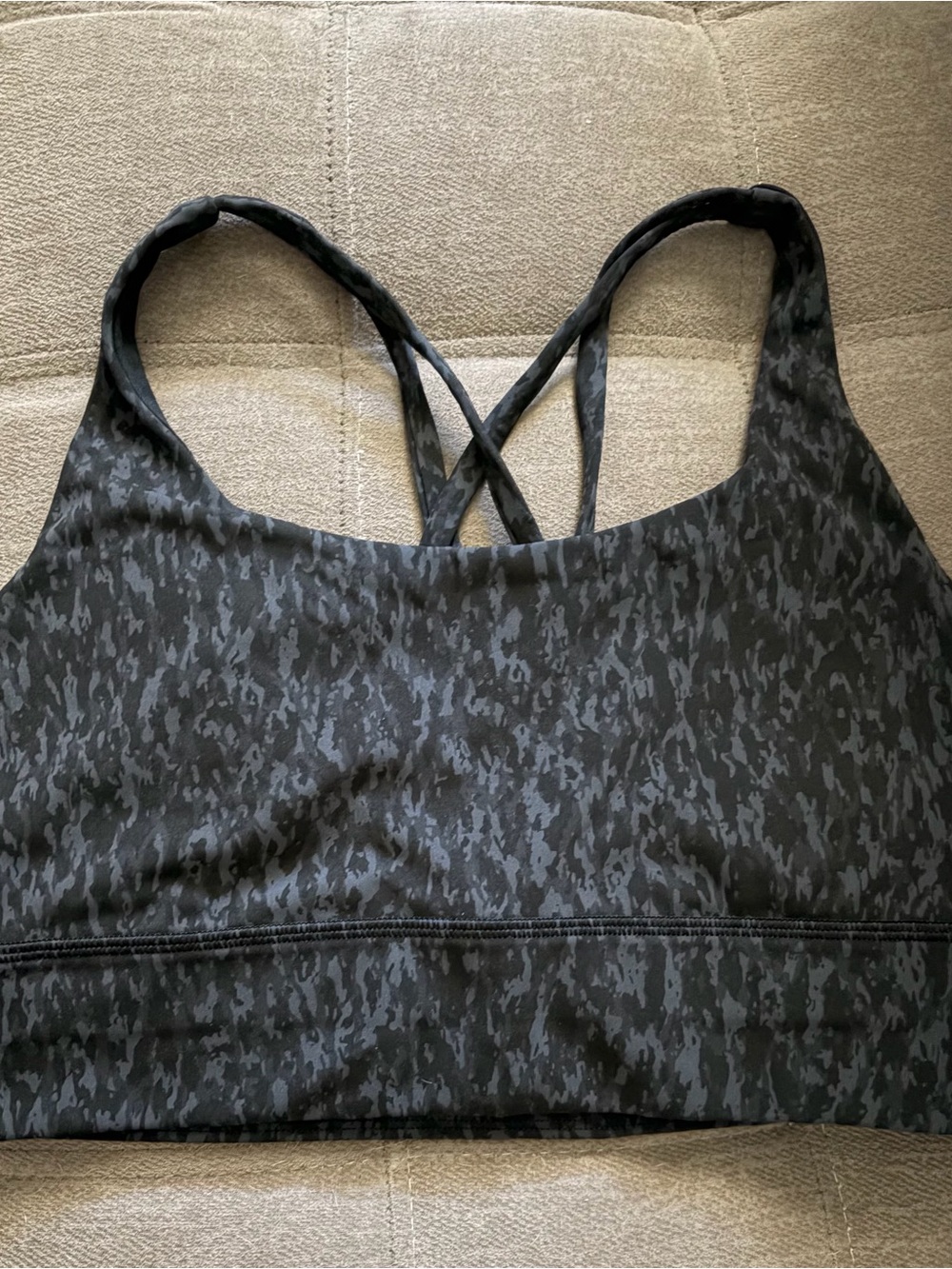 lululemon athletica Black Charcoal Camo Strappy Sports Bra